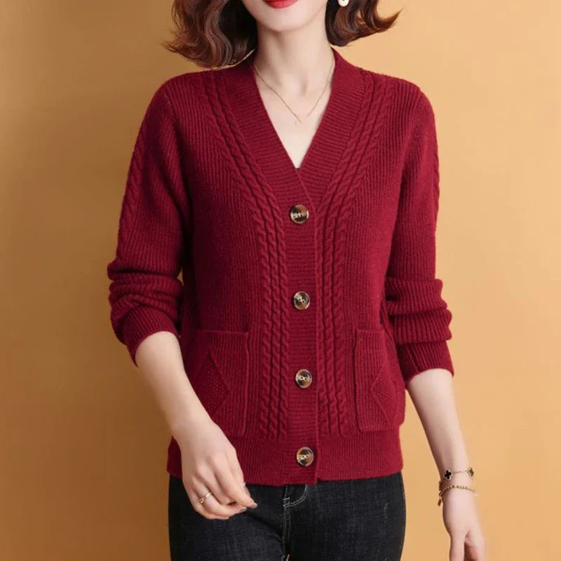 Rimocy Autumn Winter Knitting Cardigan Women 2024 Single Breasted V-Neck Sweater Woman Solid Color Long Sleeve Jumoer Coat Mujer