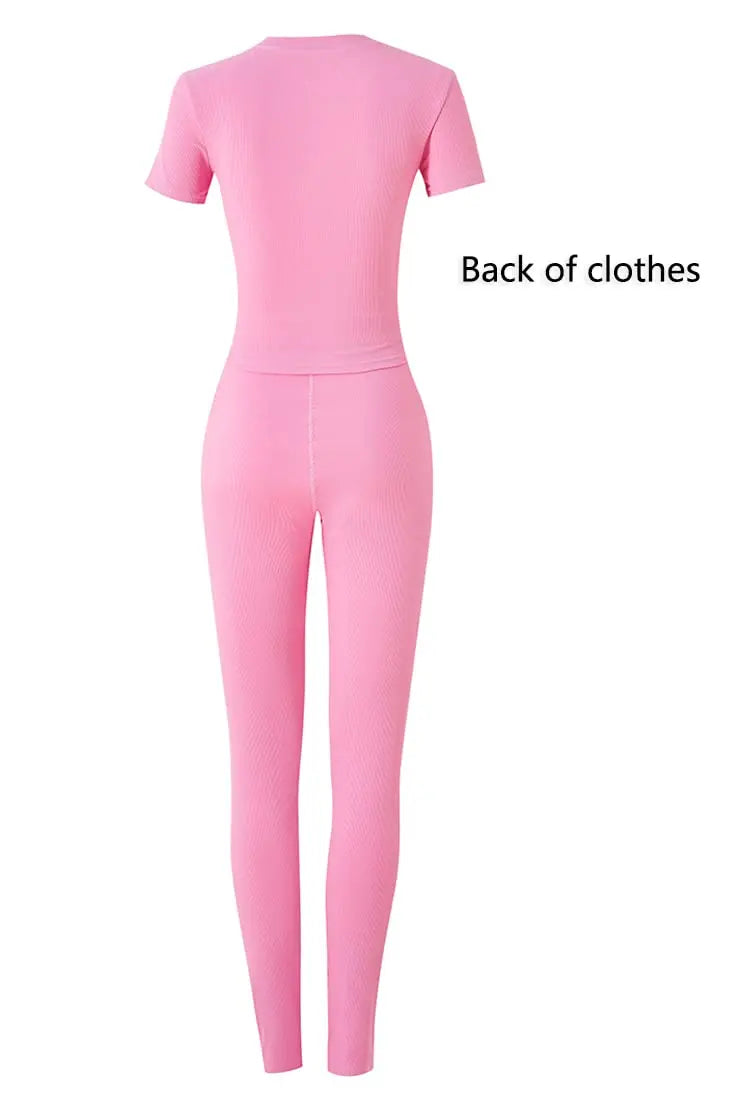 Lounge Wear Ribbed Casual 2 Piece Summer Shorts Set For Women Sleeve Top+Elastic Leggings Outfits