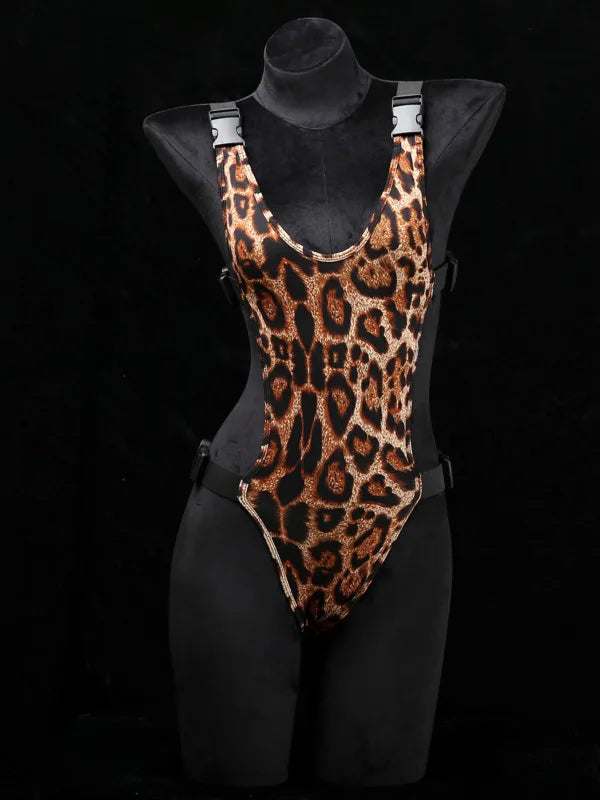 Exotic Summer Fashion Womens Clothing 2024 New Leopard Print Uniform Velvet Straightening Waist Exposed Sexy Tight jumpsuit LHNO