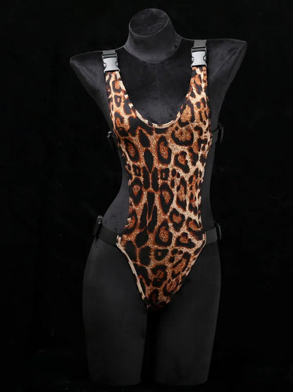 Exotic Summer Fashion Womens Clothing 2024 New Leopard Print Uniform Velvet Straightening Waist Exposed Sexy Tight jumpsuit LHNO