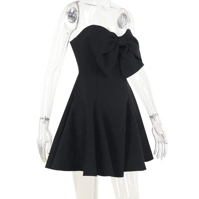 Sexy Strapless Bow Short White Dress Womens Off Shoulder A-line Luxury Black Mini Dresses Elegant Backless Gowns Birthday 2025