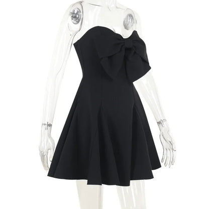 Sexy Strapless Bow Short White Dress Womens Off Shoulder A-line Luxury Black Mini Dresses Elegant Backless Gowns Birthday 2025