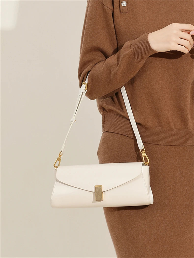 Burminsa Trendy Genuine Leather Underarm Shoulder Bags For Women 2025 Luxury Designer Crossbody Purses Flap Lock Ladies Handbags