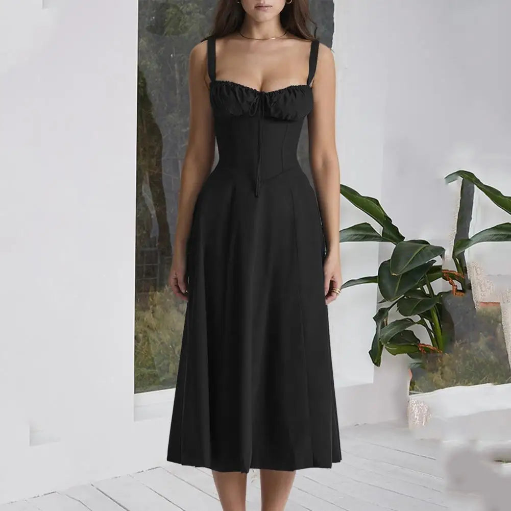 Comfortable Midi Dress for Women Sleeveless Party Dress Elegant Lace-up Bandeau Dress with Corset Design Side Split Hem Women's Badiee Stylez