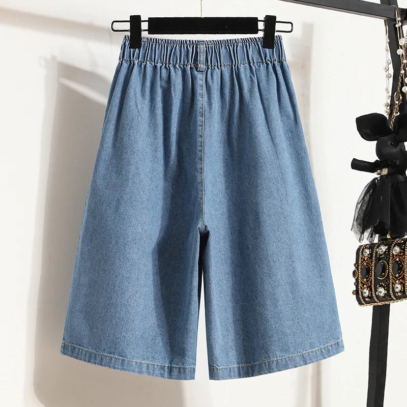 High Waist Wide Leg Loose Denim Shorts Women 2024 Summer New Arrivals Half Length Blue Color Jeans Shorts Korean Casual Jeans