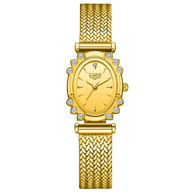 LIGE 2025 New Gold Square Watch For Women Simple Fashion Waterproof Quartz Ladies Watches Ultra-Thin Mesh Women's Bracelet Watch all gold