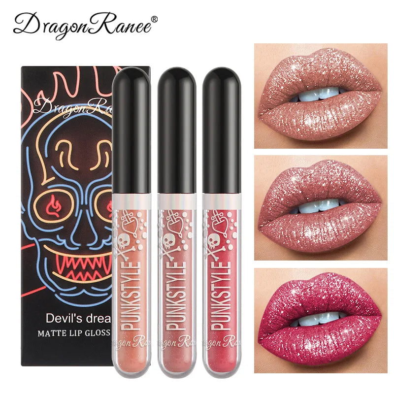 3pcs Glitter Lipstick Set Waterproof Sexy Blue Purple Black Lip Gloss Shiny Lip Tint Halloween Lip Makeup Tool Korean Cosmetics
