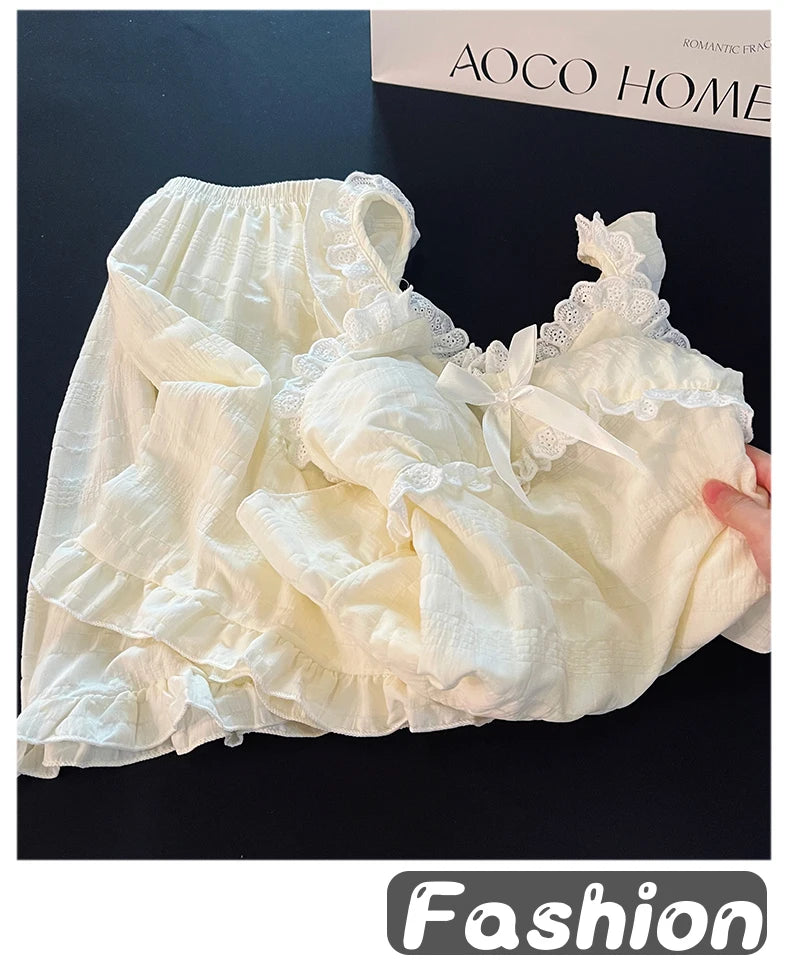 Summer Sexy Strap Spwear Women's ort Pants Loose Fit Home Clothes Set with Chest Pad 2024 New Tread Cotton Thin Woven