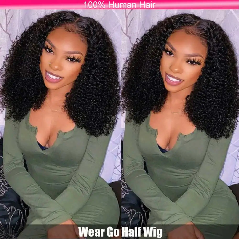 Half Wigs Human Hair Kinky Curly 3 In 1 Human Hair Wig Seamless Flip Over Half Wig Beginner Friendly Curly Wigs for Women Badiee Stylez