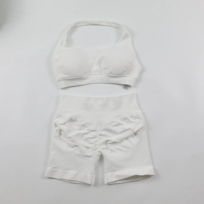 Fitness Shorts Sets Seamless Yoga Set Women 2Pcs Halter Sports Bra Scrunch Butt Gym Shorts Set Workout Clothes Summer Sportswear Badiee Stylez