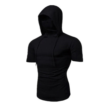Mens Gym Thin Hoodie Short Sleeve Hoodies With Mask Sweatshirt Casual Splice Large Mask Hoodie Sweatshirt Hooded Tops Cycling Badiee Stylez