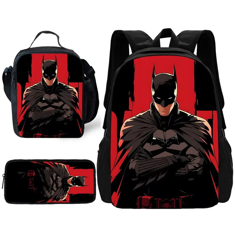 Child Superhero Batmans School Backpack with Lunch Bags ,Pencil Bags ,School Bags for Boys Girls Best Gift XHOO1-TZ-049-A6