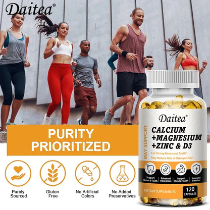Daitea Calcium Magnesium Zinc Capsules Vitamin D3 helps support bones, teeth, heart, and enhance immune system function.