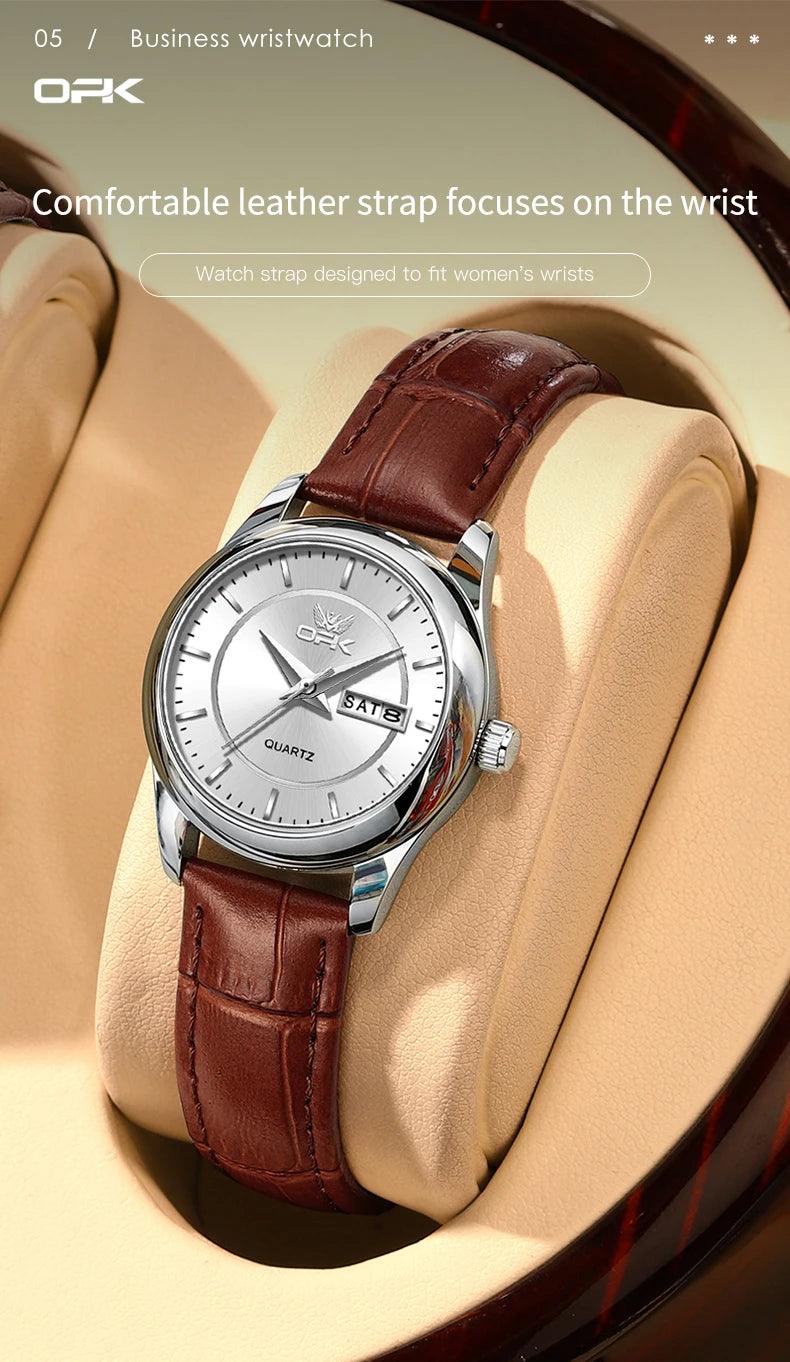 OPK Brand Women's Watch Fashion Double Calendar Quartz Waterproof Night Light 6002