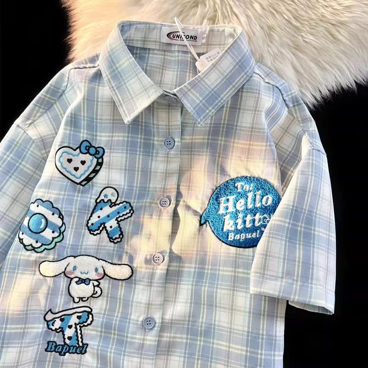 Hello Kitty Cute Short Sleeve Polo Shirts Women Sanrio Designer College Style Summer Blouse Korean Clothes Y2k New Fashion Tops C