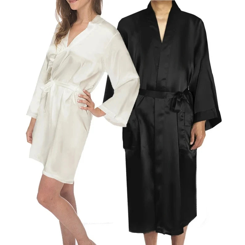 King And Queen Satin Robes Set Couple Couples Robes Mr. And Mrs. Kimono for Bride Kimonos Mr and Mrs Personalized Robes