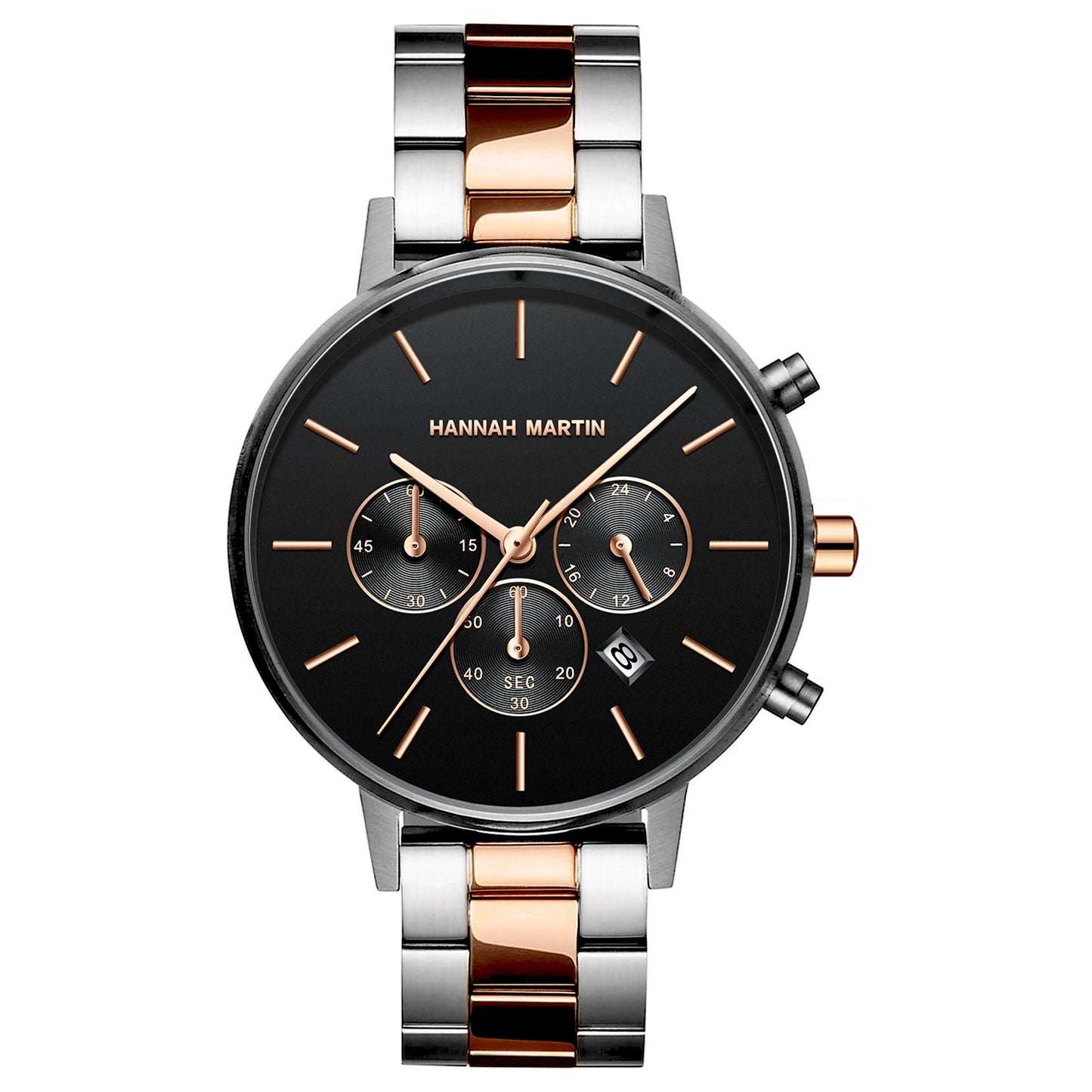 HANNAH MARTIN Brand Women Multifunctional Watch Original Stainless Steel Rose Gold 36mm Quartz Movement Casual Banquet Wristatch 1101FH-SAN