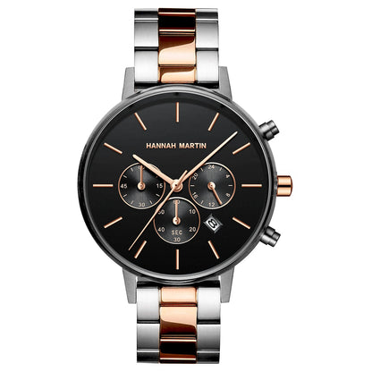 HANNAH MARTIN Brand Women Multifunctional Watch Original Stainless Steel Rose Gold 36mm Quartz Movement Casual Banquet Wristatch 1101FH-SAN