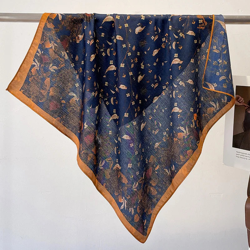 Fashion 70cm Cotton Square Scarf Women Floral Print Design Bandanas Lady Scarves Headband Accessories Handkerchief Hair QME151-01 65x65cm