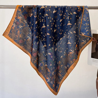 Fashion 70cm Cotton Square Scarf Women Floral Print Design Bandanas Lady Scarves Headband Accessories Handkerchief Hair QME151-01 65x65cm