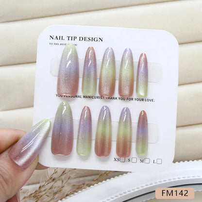 10 Pcs Women Fashion Chic Multicolor Cat Eye Spring Wear on Nail Patch Detachable Nail Patch Dyeing Nail Patch Clear Nail Patch FM012-M
