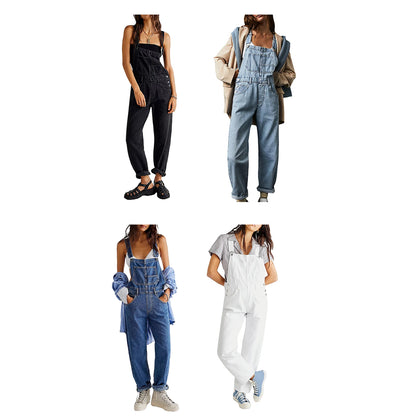 2023 Summer Black Jumpsuit Women Loose Dungarees Overalls Wide Leg Women Long Jumpsuit Ladies Overalls For Women