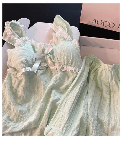 Summer Sexy Strap Spwear Women's ort Pants Loose Fit Home Clothes Set with Chest Pad 2024 New Tread Cotton Thin Woven