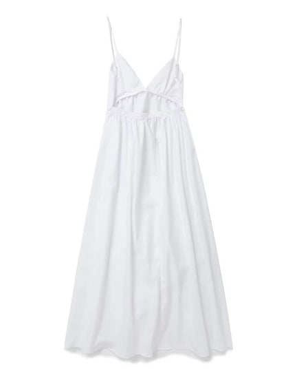 ZBZA Women's Backless Midi Dress Waistband V Neck Solid Pullover High Waisted Loose Fitting Camisole A-line Skirt New Chic Dress