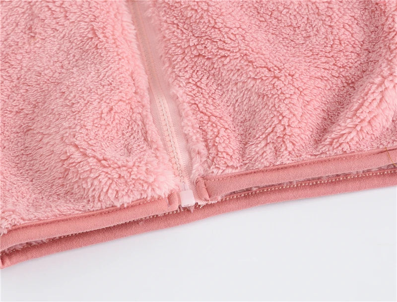 Girls woolen hooded coat solid color zipper coat children's winter clothes