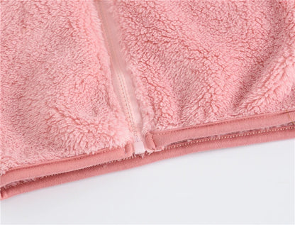 Girls woolen hooded coat solid color zipper coat children's winter clothes