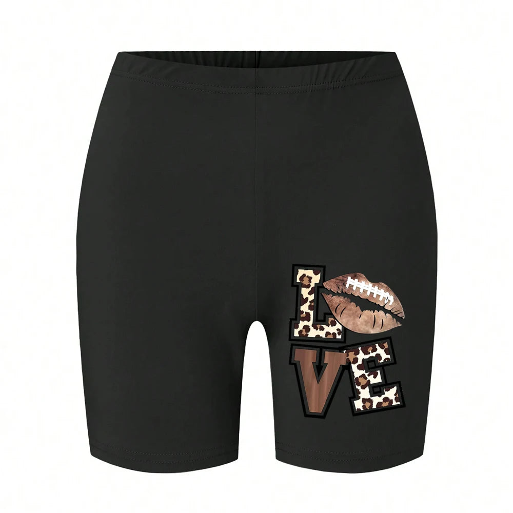 Summer Woman Tight Shorts Leopard Heart And Love Letter Graphic Print Fitness Short Pantssexy Soft Stretch Female Sport Swear Badiee Stylez