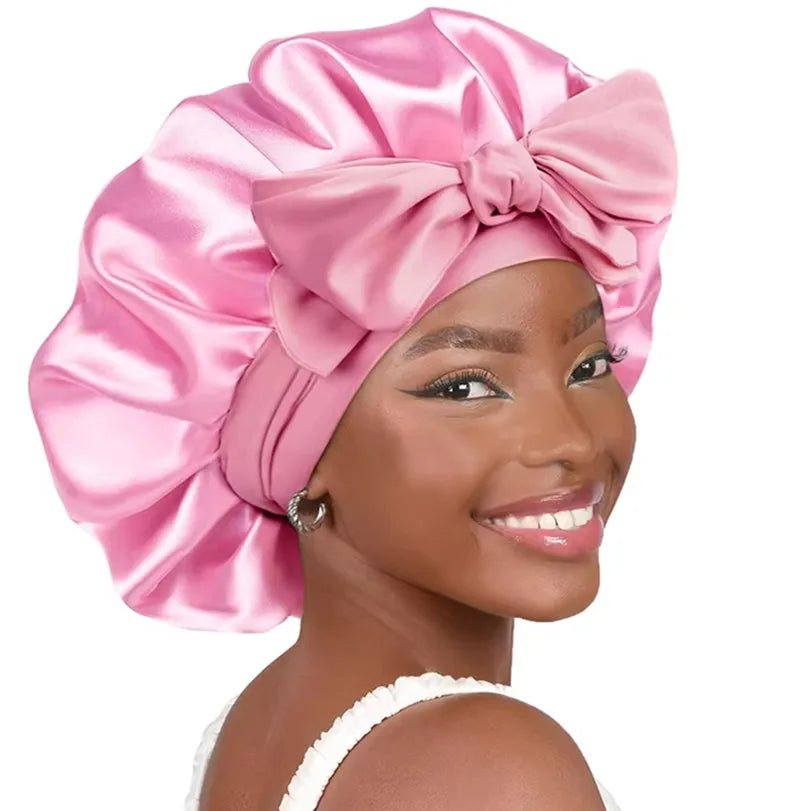 high-quality Mulberry Silk Sleeping Bonnet for Women Large Sleep Cap with Wide Elastic Tie Band for Curly Dreadlock Braid Hair C Badiee Stylez