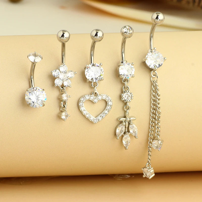 5PCS Cute Dangle Belly Ring Pack 14G Navel Piercing Bulk Sexy Belly Ring Set Belly Button Ring Lot Pircing Ombligo Jewelry style3