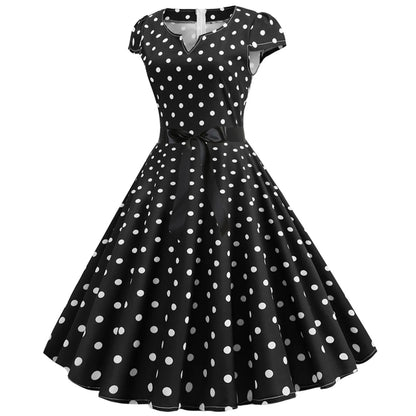 Woman Retro Dresses Audrey Hepburn 1950s 60s Rockabilly Polka Dot Printed Bowknot Pinup Ball Gown Party Dress Robe Vestidos