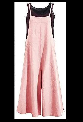 Solid Color Women Jumpsuit Summer Autumn Wide Leg Pants Dungaree Bib Overalls Casual Loose Sleeveless Cotton Linen Jumpsuits 5Xl Badiee Stylez