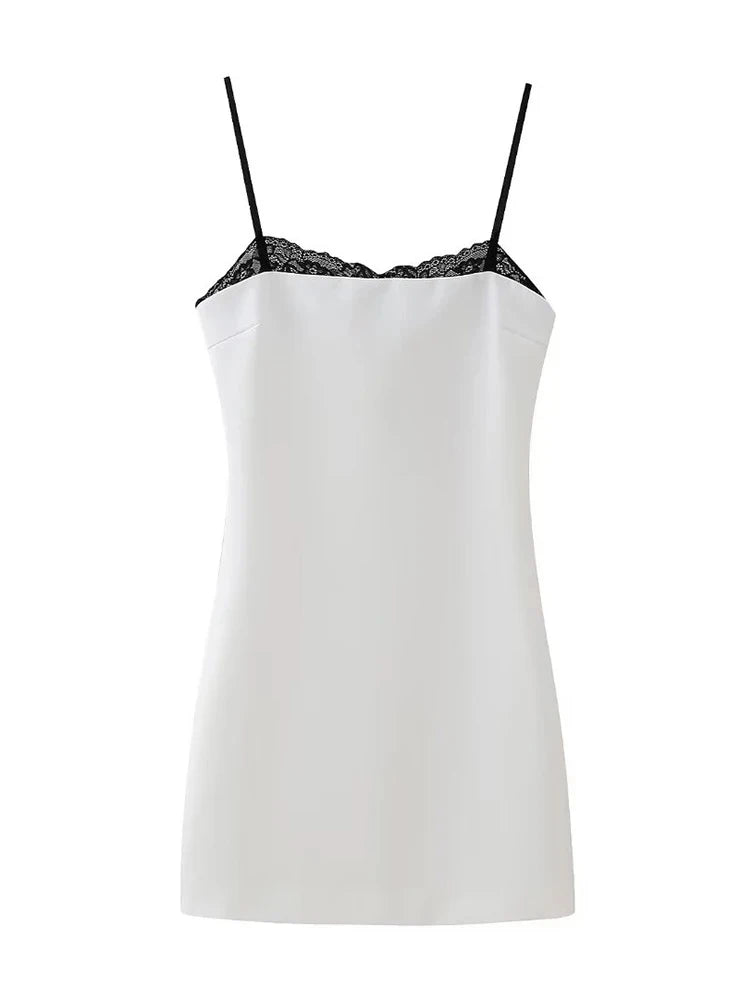 TRAFZA Women Sexy Lace Splicing Dress Fashion Slim Strapless Spaghetti Straps Mini Dresses Evening Party Sexy Short Dresses Badiee Stylez