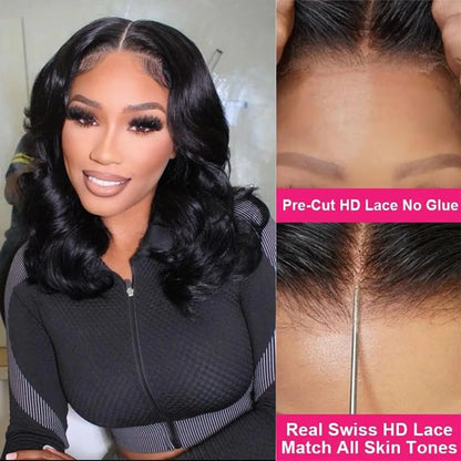 Black Short Body Wave Lace Front Wigs Glueless Natural Wave Synthetic Heat Resistant Fiber Hair Wig With Baby Hair 16 Inch Badiee Stylez