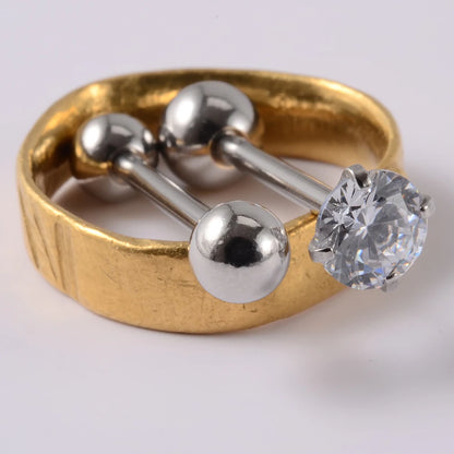 2PCS Anti-Allergy Surgical Steel  Prong Zircon Tongue Barbell Piercings Ball Tongue Barbell Rings Fashion Piercing Jewelry Badiee Stylez