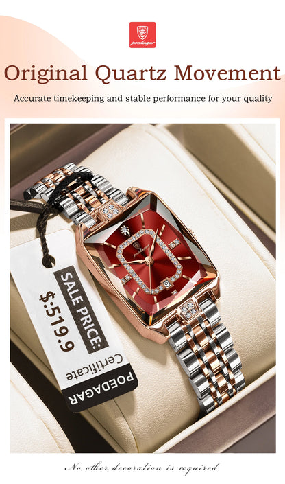 POEDAGAR Luxury Watch For Woman Elegant Waterproof Calendar Ladies Watch Rectangle Stainless Steel Quartz Women's Watches Female