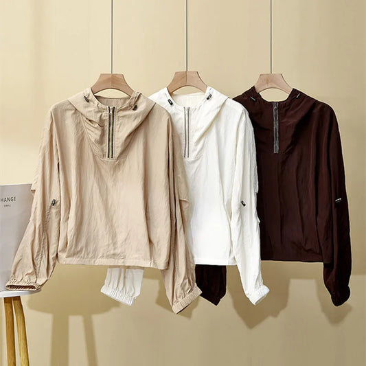 Women's Spring Summer New Hooded suit Casual Sports Fashion Chain Cardigan with Trousers Two-piece Set Badiee Stylez