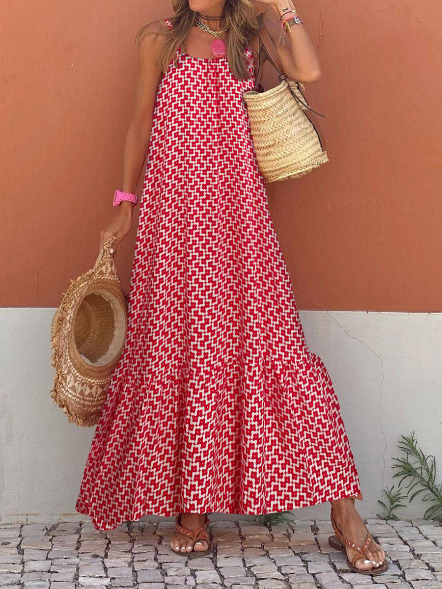 Women's Sleeveless Long Boho Dress Summer Loose Print Spaghetti Strap Flowy Dresses Bohemian Sundress Beachwear Party Coctail