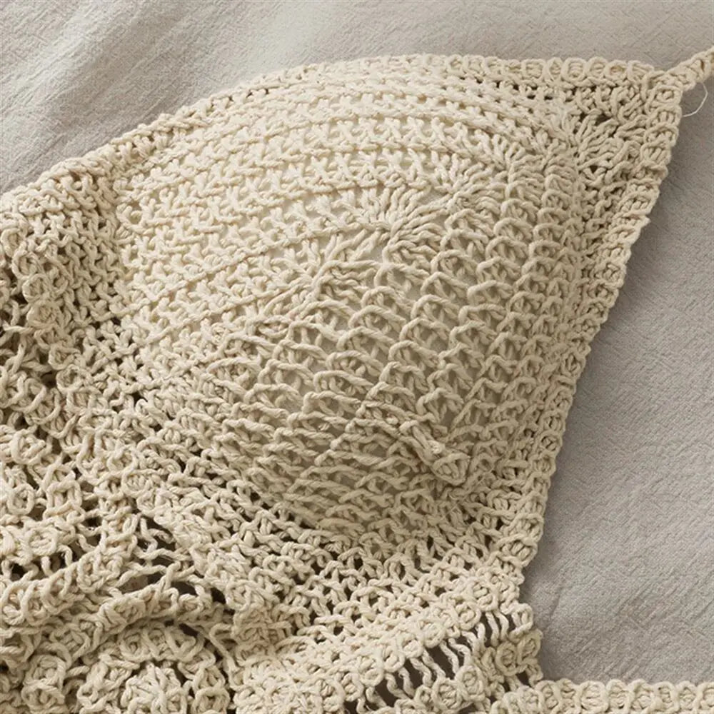 Sexy Boho Beach Holiday Camisole Halter Women Crochet Knit Swimsuit Bra Backless Vest Hollow Tassel Tank Top Women's Crop Tops