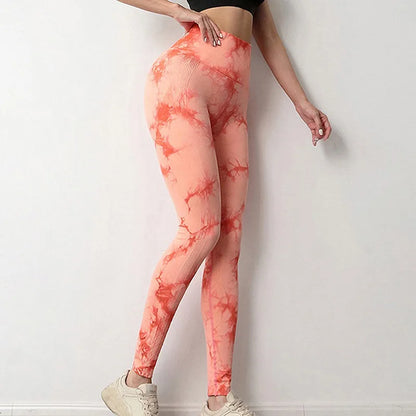 Women Tiedye Gym Leggings Seamless Mujer Push Up Booty Pants Scrunch Sports Fitness High Waist Workout Yoga Leggins Drop Ship