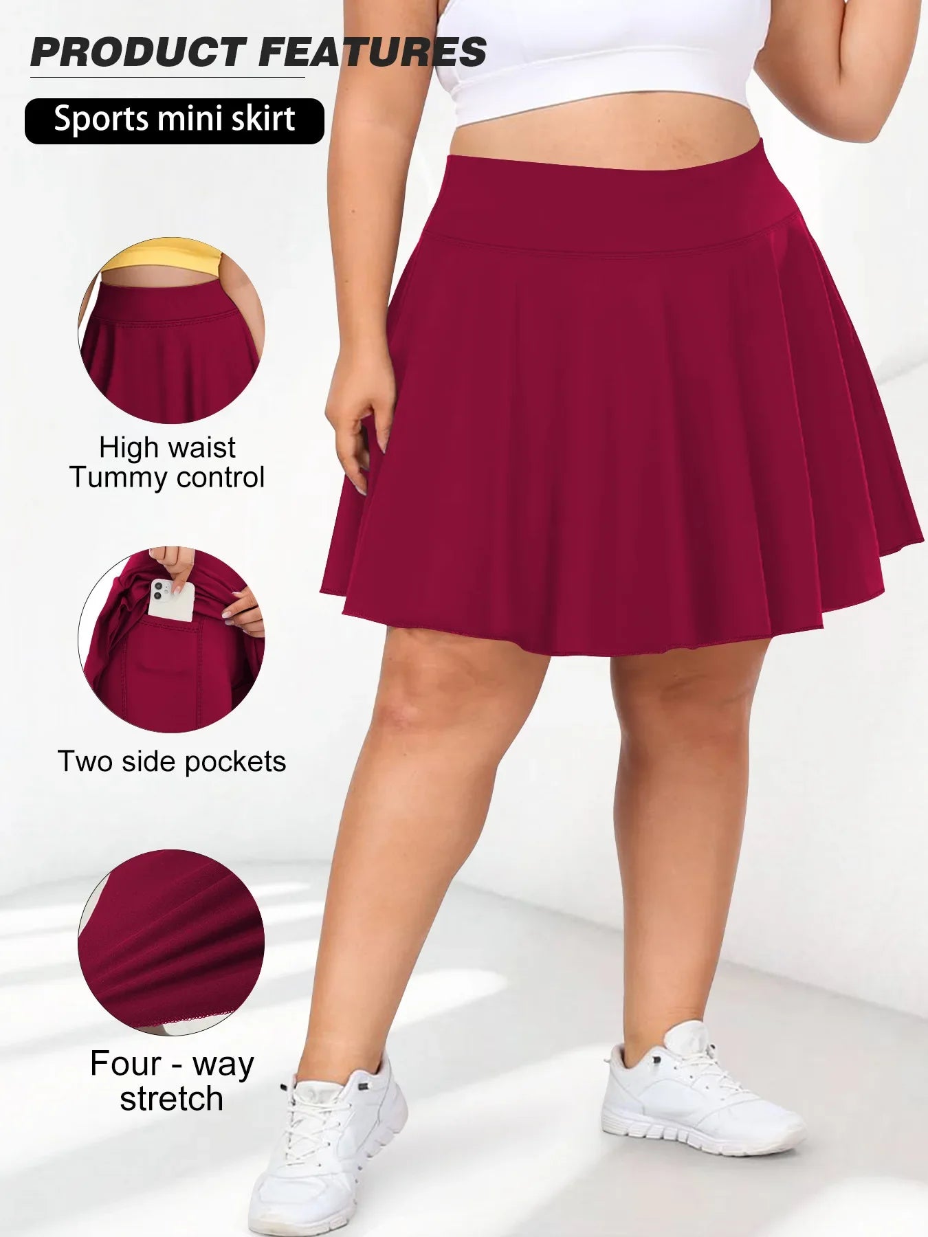 Plus Size Women with Pocket Short Skirt Fitness Short Skirt High Waist Fashion 200lbs Sports Short Skirt Gym Outdoor Solid Skirt