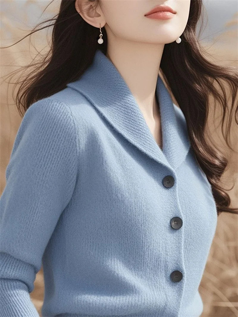 2025 New Spring Autumn Turndown Collar High End Women Knitt Cardigan Sweater Fashion Korean Version Female Knitwear Tops