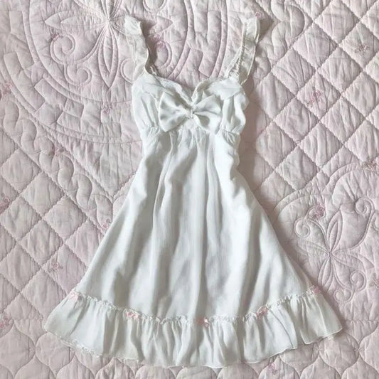 Sweet and versatile women's dress Y2K solid color square collar fairy tale kawaii commuting versatile ladylike punk women's tops white 1