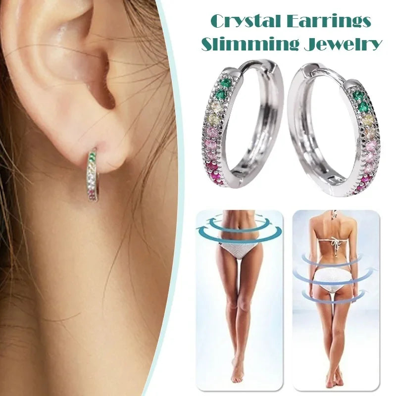 Crystal Cubic Zirconia Lymphatic Drainage Earrings Colorful Crystal Hoop Earrings Weight Loss Slimming Earrings Fashion Jewelry