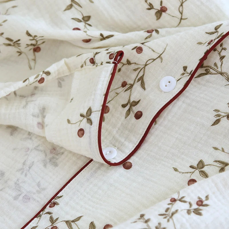 2025 Japanese Spring and Autumn New Women's Pajama Set 100% Cotton Crepe Long sleeved Pants Cardigan Cute Plus Size Home Fury