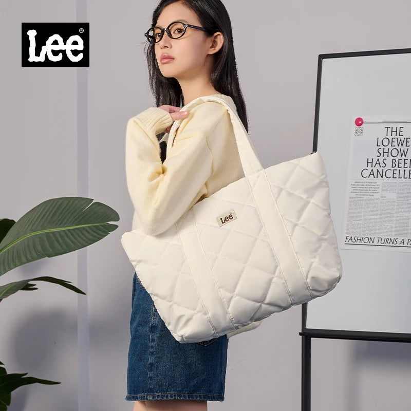 LEE Large Soft Puffer Bag Women Big Size College Students Laptop Book Quilted Tote Bag Lady Down-filled Shopping School Bags