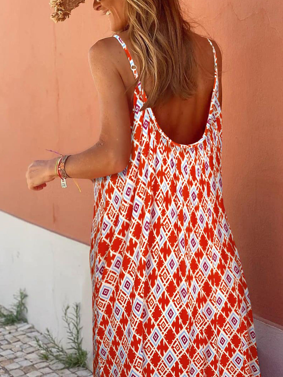Women's Sleeveless Long Boho Dress Summer Loose Print Spaghetti Strap Flowy Dresses Bohemian Sundress Beachwear Party Coctail